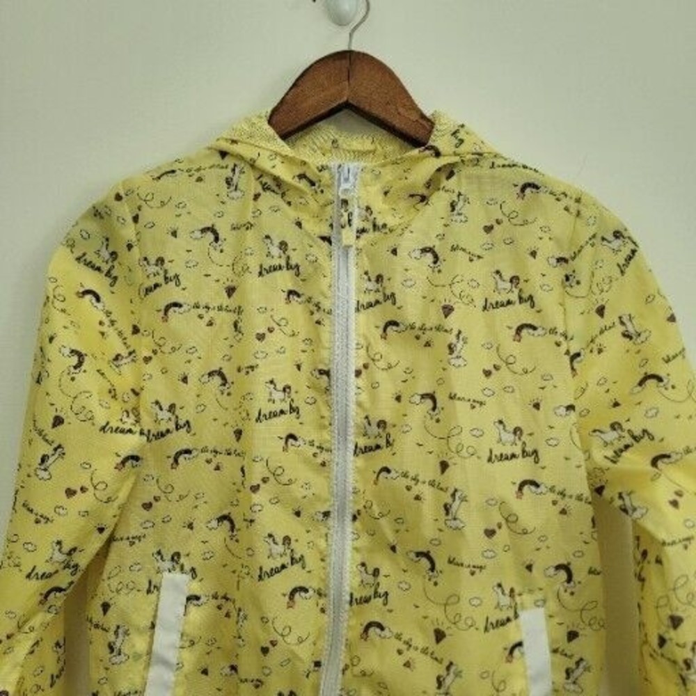 Pink Platinum Girls Size 14/16 Yellow Windbreaker Full Zip Jacket Yellow Unicorn - Picture 3 of 9